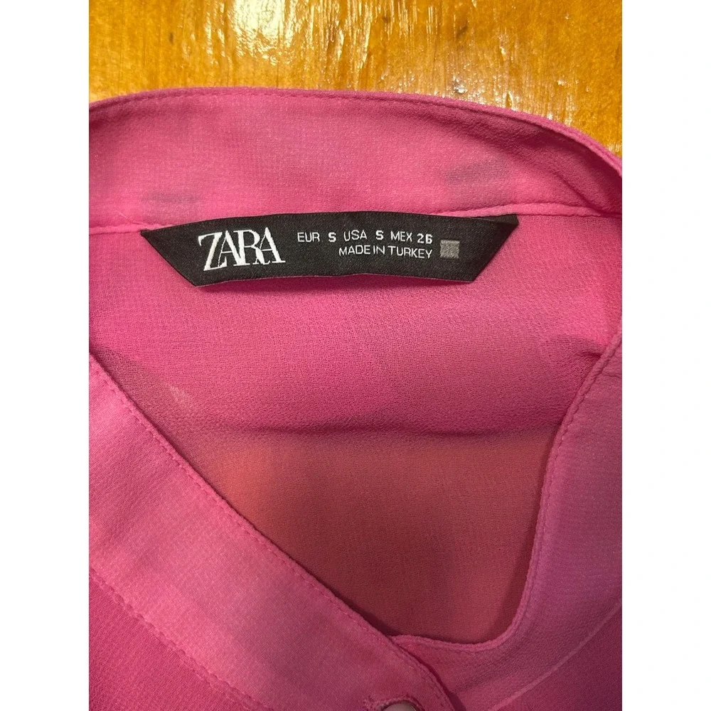 Zara Coquette Barbiecore Pink Ruffle Sleeve Blouse Chiffon Button Down Top